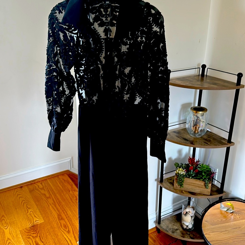 Fashion Nova Touch of Lace Long Sleeve Jumpsuit